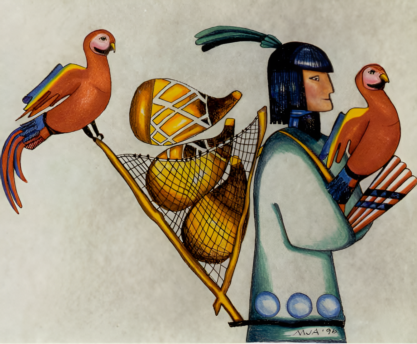 Artwork from Mary Jill Alice Roe Bennett used to introduce the Dos Pilas and Dancing King page